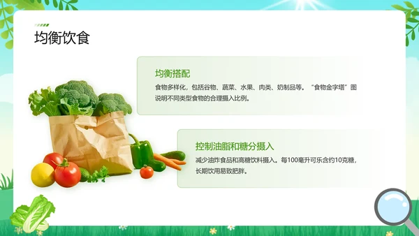 绿色扁平风学生饮食健康防护指南PPT