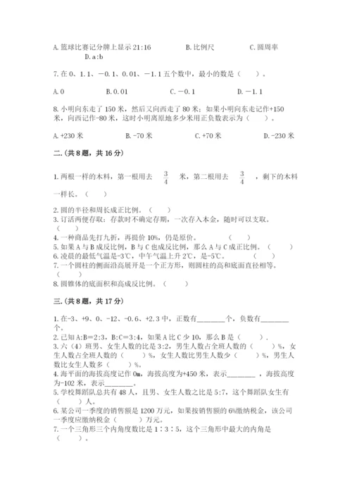 河南省平顶山市六年级下册数学期末测试卷附参考答案（实用）.docx