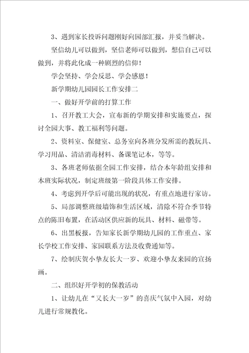 幼儿园园长新学期工作计划