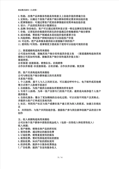 商业模式画布九宫图标准版