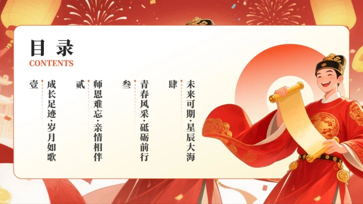 红色状元插画毕业季升学宴专题PPT模板