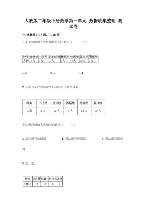 人教版二年级下册数学第一单元-数据收集整理-测试卷附答案(名师推荐).docx