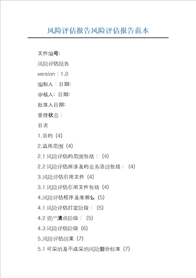 风险评估报告风险评估报告范本