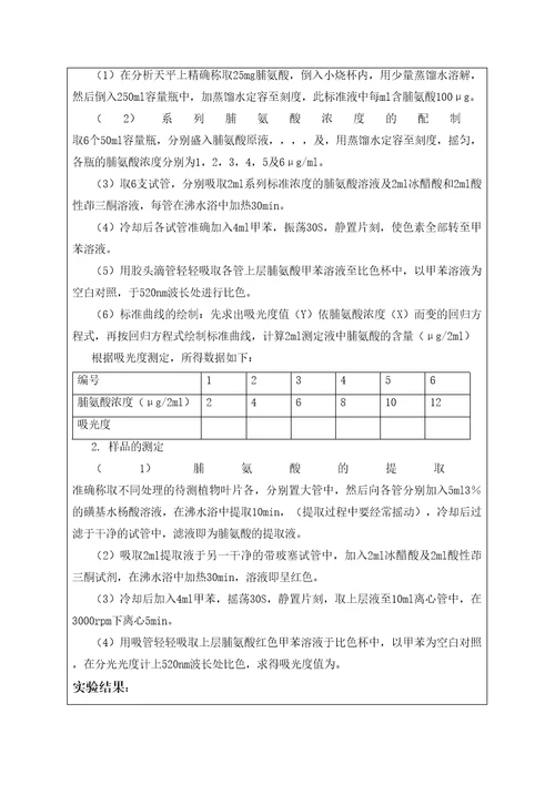 植物中脯氨酸含量的测定实验报告及结果