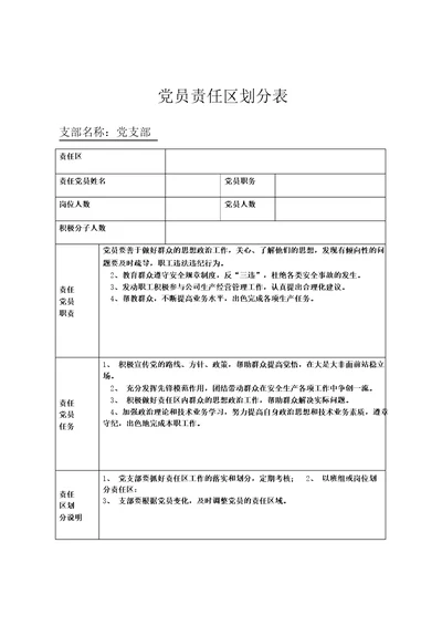 党员责任区划分表参考样本