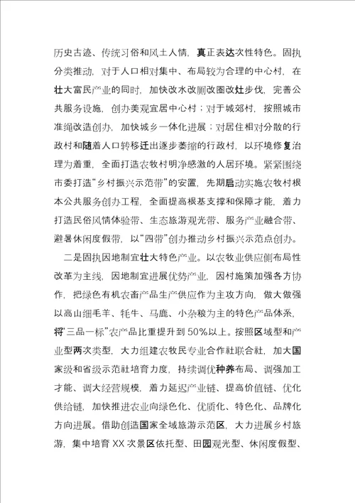 县实施乡村振兴战略工作进展情况汇报