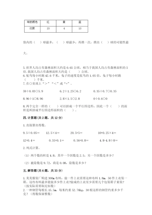 小学五年级上册数学期末考试试卷及答案【考点梳理】.docx