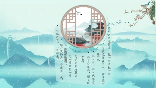 中国风雨水二十四节气山峦叠嶂通用PPT模板