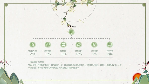 中国风淡绿色花鸟古意通用PPT模板
