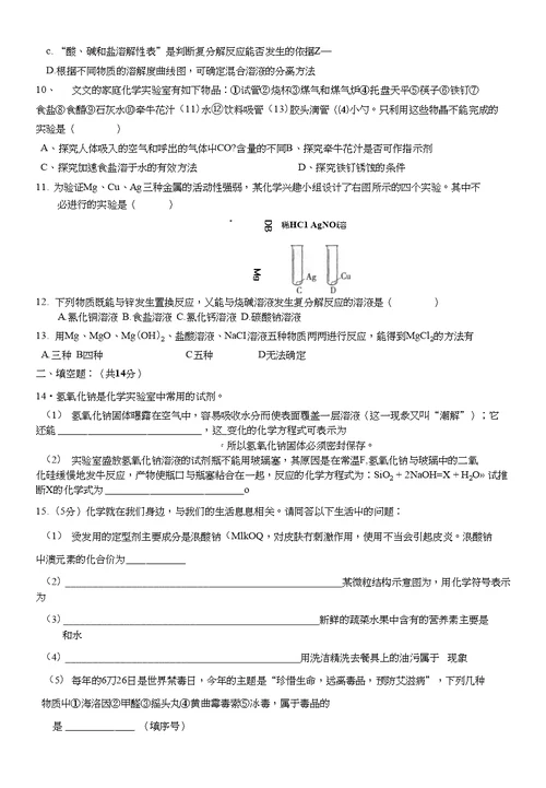 北京市实验外国语学校化学试题