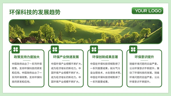 绿色简约风企业介绍PPT模板_环保科技创新与市场推广策略简介PPT模板