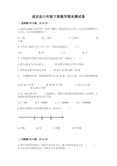 成安县六年级下册数学期末测试卷附答案.docx