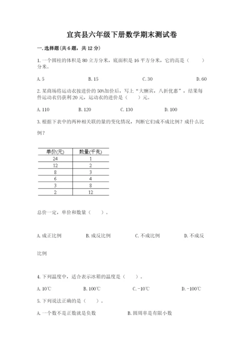 宜宾县六年级下册数学期末测试卷完整参考答案.docx