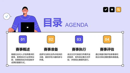 紫色手绘风班级辩论赛流程策划PPT模板