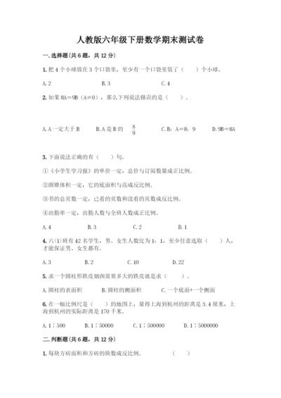 人教版六年级下册数学期末测试卷-精品(名师推荐).docx