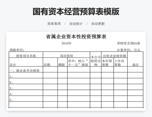 国有资本经营预算表模版