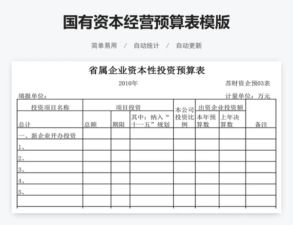 国有资本经营预算表模版