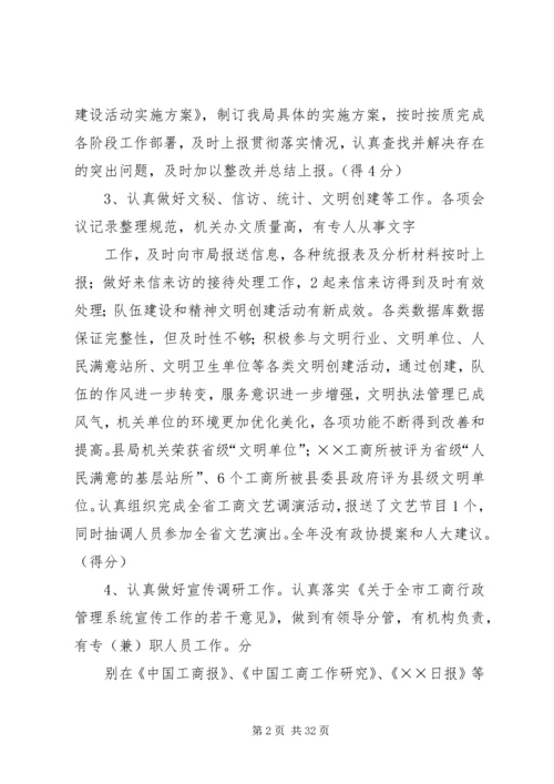 县工商局XX年度工作目标任务考评自查综合情况报告_1.docx