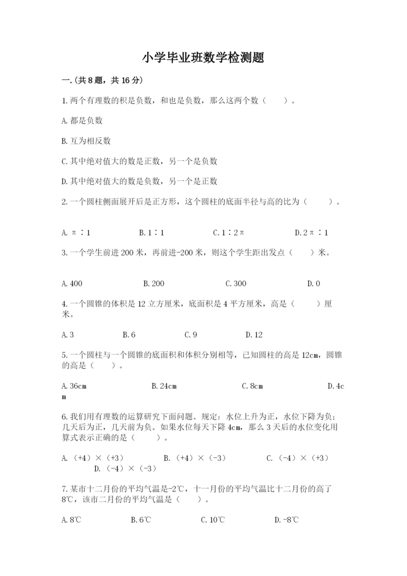 小学毕业班数学检测题精品【易错题】.docx