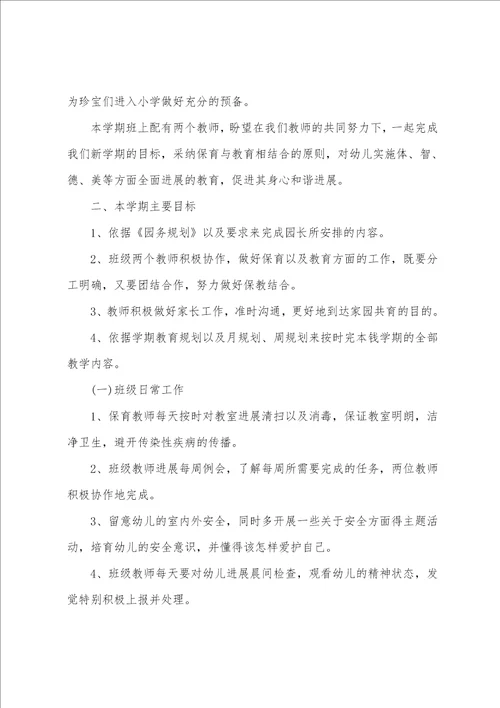 中心幼儿园大班第二学期班级工作计划