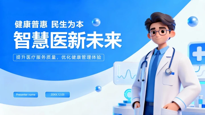 蓝色商务简约卡通风医疗行业PPT模板