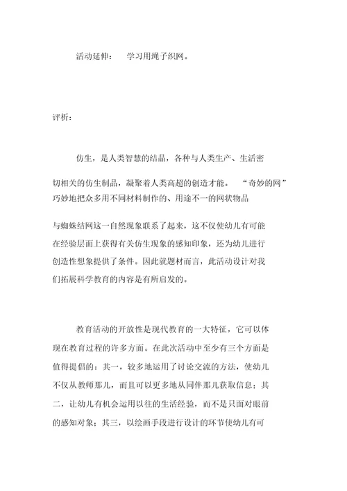 幼儿园大班科学活动教案与评析：奇妙的网