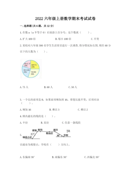 2022六年级上册数学期末考试试卷附完整答案（名师系列）.docx