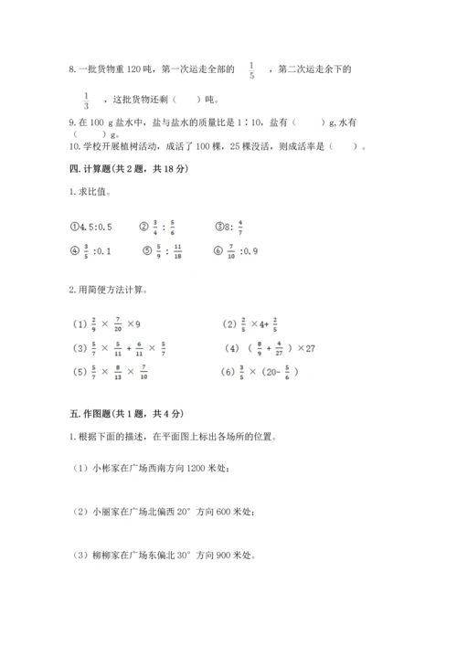 2022六年级上册数学期末测试卷带答案（预热题）.docx