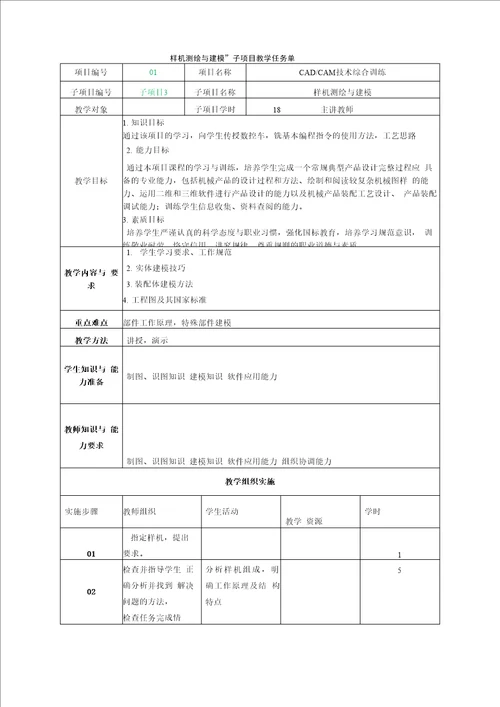 CADCAM综合训练整周实训项目任务书