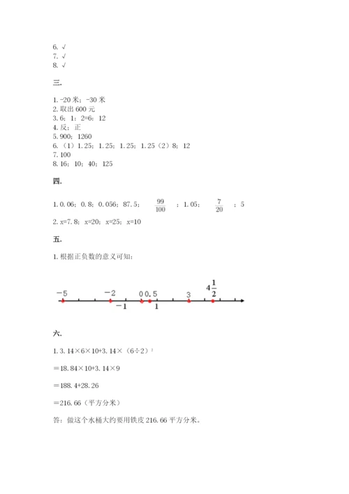 人教版数学六年级下册试题期末模拟检测卷含答案（黄金题型）.docx