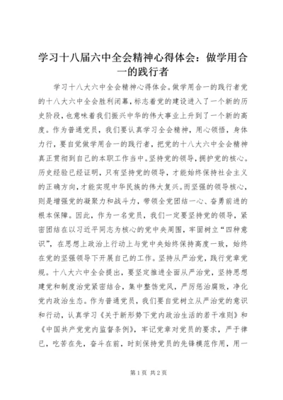 学习十八届六中全会精神心得体会：做学用合一的践行者.docx