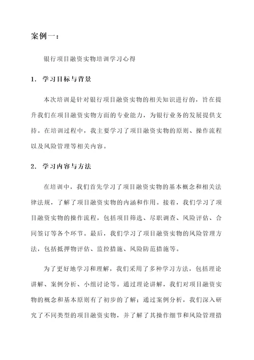 银行项目融资实物培训学习心得