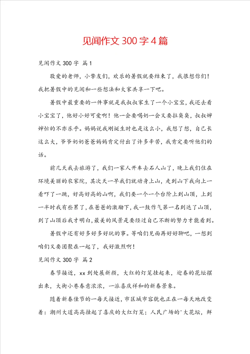 见闻作文300字4篇