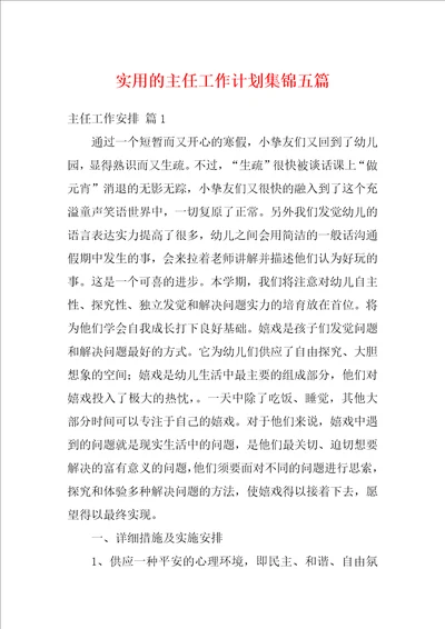 实用的主任工作计划集锦五篇