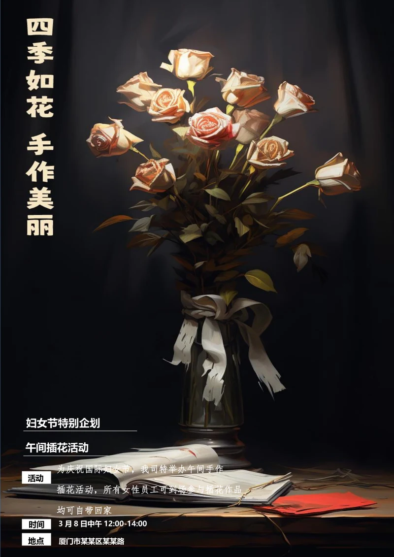 唯美插花活动封面女神节海报