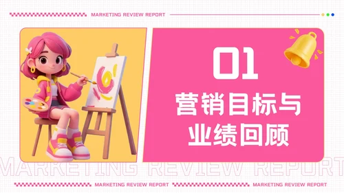 粉色创意潮流风营销复盘报告PPT模板