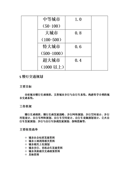 城市交通规划收费标准内部使用、供参考