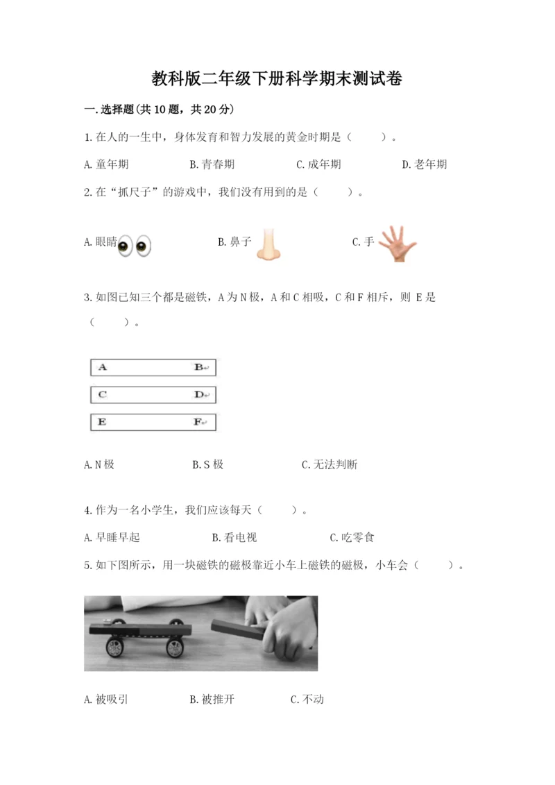 教科版二年级下册科学期末测试卷（名校卷）.docx