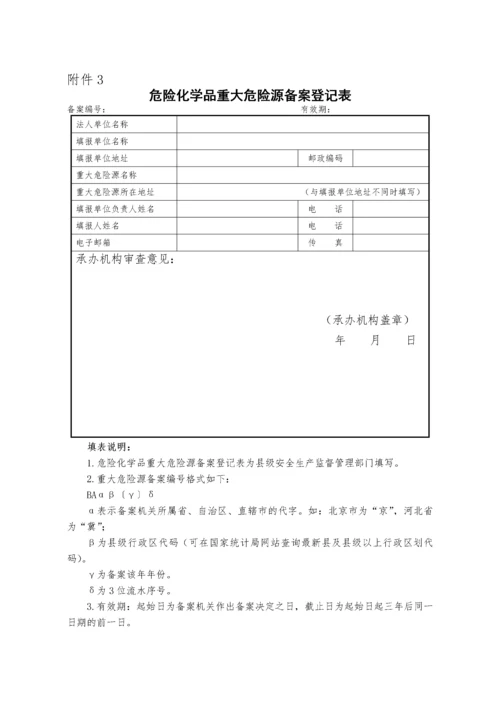 国家安全监管总局办公厅关于印发危险化学品重大危险源备案文书的.docx