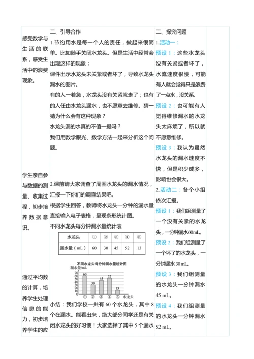 （大单元整体教学）节约用水（表格式）教学设计 人教版 六年级上册数学