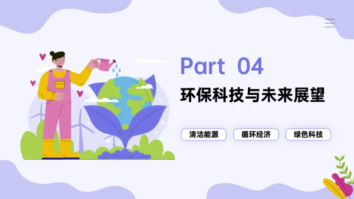 紫色插画风世界清洁地球日环保科普PPT模板
