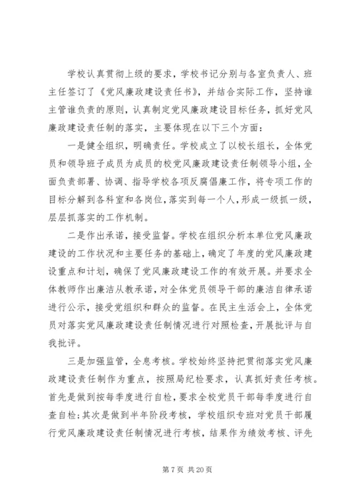 学校党风廉政建设自查报告20XX年.docx