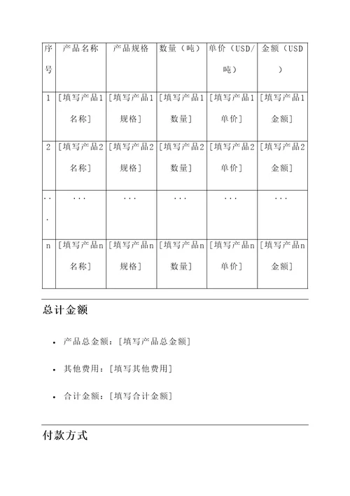 金属进出口报价单