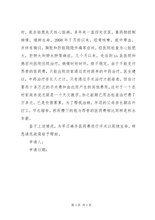 大病救助申请书四篇.docx