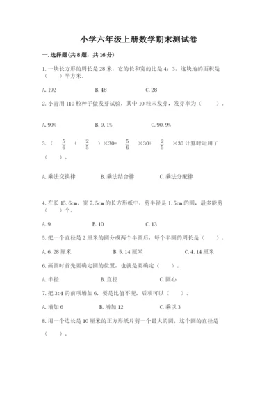 小学六年级上册数学期末测试卷及一套完整答案.docx