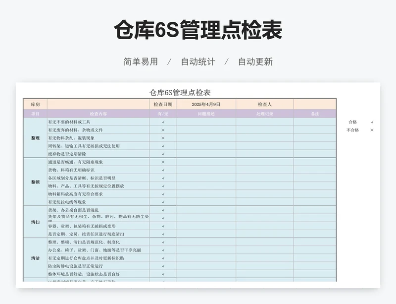 仓库6S管理点检表
