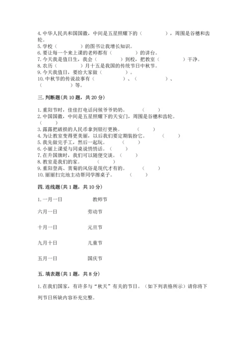 二年级上册道德与法治 期中测试卷精品及答案.docx