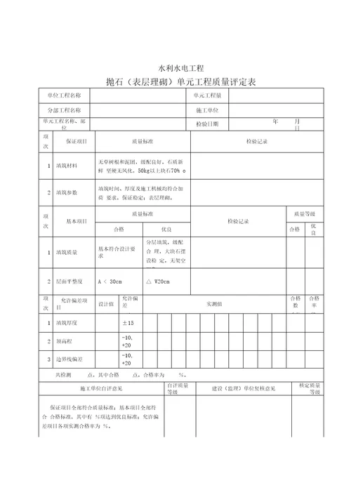 水利水电工程质量评定表1