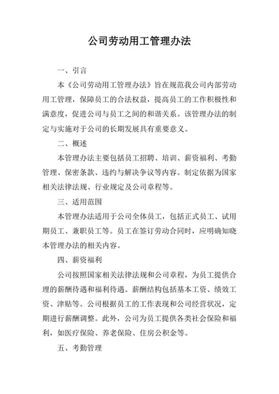 公司劳动用工管理办法