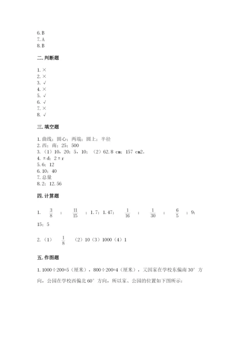 小学数学六年级上册期末测试卷及参考答案（突破训练）.docx